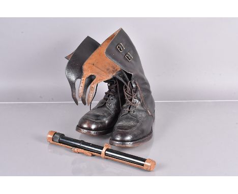 A pair of 1946 dated boots by Barratts, War Defence issued, stamped with broad arrow, size 9M, together with a W. Ottway &amp