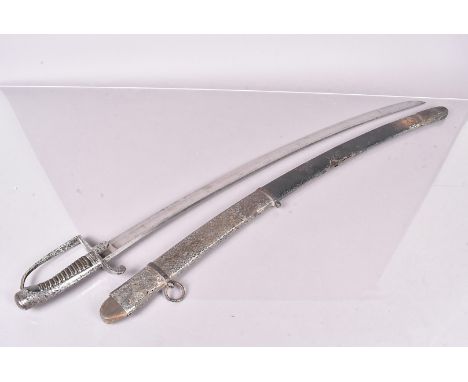 A Maynard sword, with 92cm long curved, single fullered blade, circa 1795, with straight stirrup guard, with knucklebow, narr