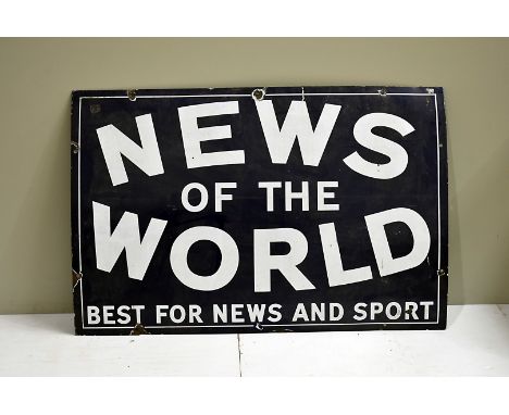 News of the World, 'Best for News and Sport', vintage enamel advertising sign, white upper case lettering on navy blue backgr