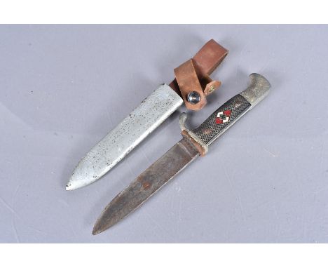 A Hitler Youth fighting dagger by Hartkopf &amp; Co, complete with scabbard and frog, AF possibly reproduction, please form o
