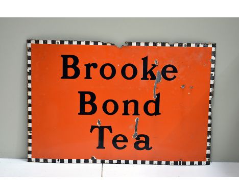 Brooke Bond Tea, vintage enamel sign, black lettering on orange ground, with black and white boarder to the sign, 76cm x 51cm