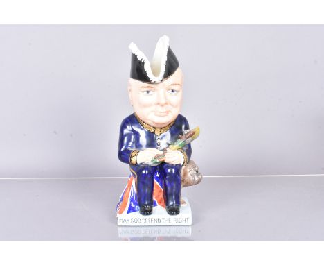 Clarice Cliff, a large limited Edition Winston Churchill jug, modelled as Churchill seated on a British Bulldog and flag, hol