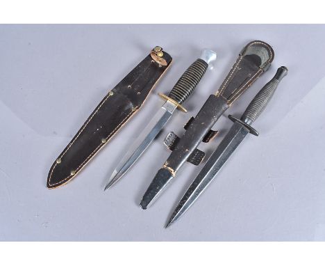 A Post War Third Pattern Fairbairn Sykes Fighting dagger and scabbard, together with a Private Purchase vintage Venture 'The 