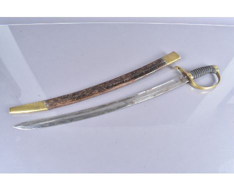A British Constabulary Sword, with unstamped curved blade, with brass guard, fishskin grip (missing wire), button release for