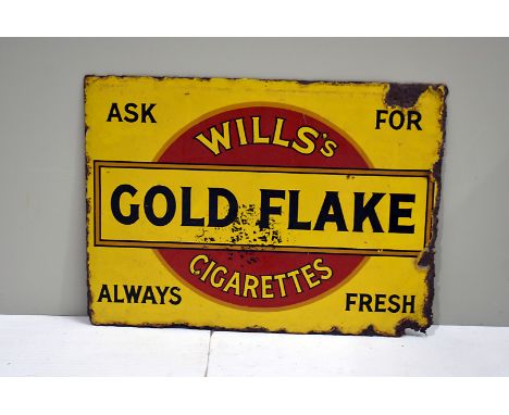 Wills Gold Flake, a small vintage double-sided advertising sign, 41.5cm x 30cm 