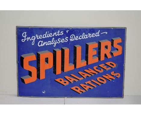 Spillers Balanced Rations, a vintage animal feed enamel sign, 76cm x 51cm 
