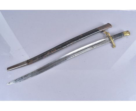 A rare 1856 Brass Volunteer Yataghan bayonet, with a large number '2' engraved into the pommel, complete with leather and ste