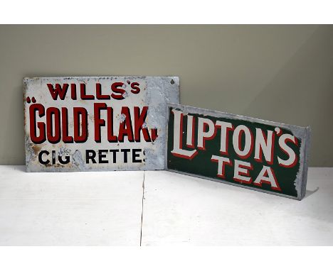 Advertising, two vintage enamel signs, one for Lipton's Tea, the other for Will's Gold Flake, both with later applied paint (