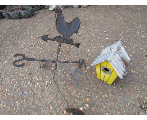 Metal cockerel weather vane and bird box with no base.