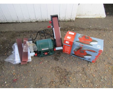 Unused Parkside table top belt sander with sander belts and Einhell sander, both from a house clearance 