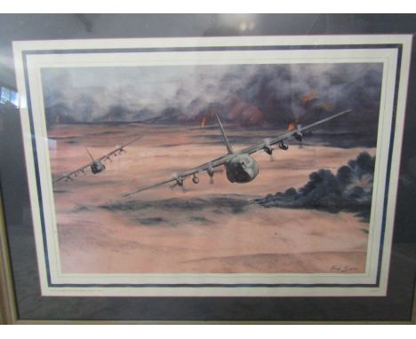 Framed 'Total Force' RAF aircraft print signed Frank E Sierra 59cm x 76cm approx