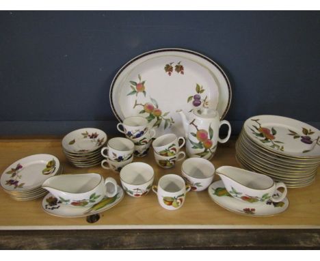 Royal Worcester 'Evesham' collection comprising 12 dinner plates, 6 tea plates, 7 tea cups and saucers, 1 coffee pot, 2 sugar