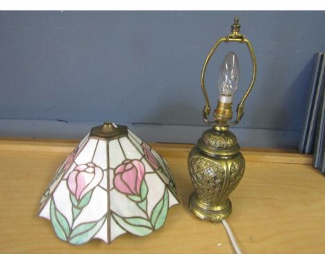 Brass lamp base and tiffany style shade