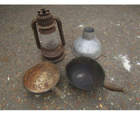 Vintage lamp, pans and light shade 