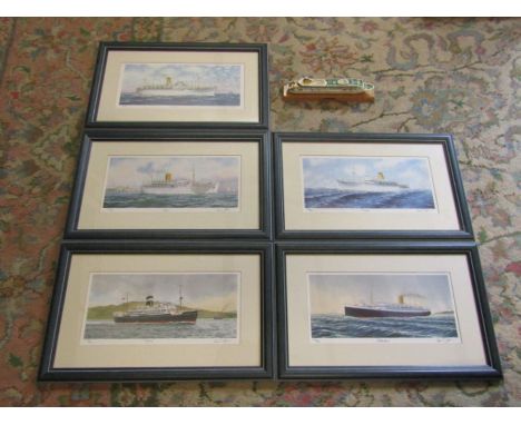 Set of 5 Limited to 750 numbered pencil signed Andrew Dibben ship prints and ceramic Artemis ornament 