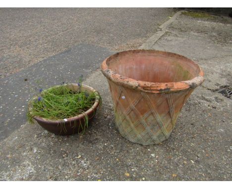 Large Terracotta garden pot (H47cm approx) and another ceramic pot 