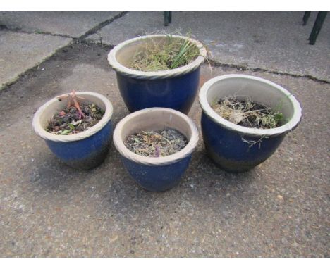 4 Ceramic garden pots. Tallest H26cm approx