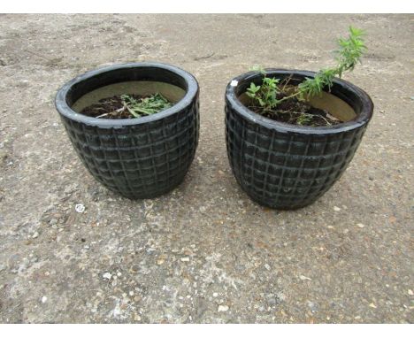 Pair of black ceramic garden pots. H21cm approx
