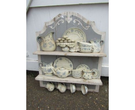 Painted wooden kitchen display with ceramic decoration H75cm approx 