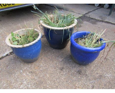 3 Ceramic garden pots .Tallest H31cm approx