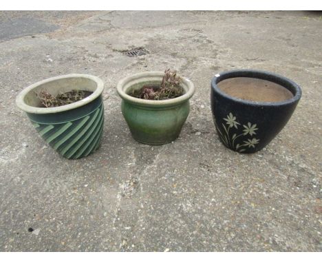3 Ceramic garden pots. Tallest H27cm approx 