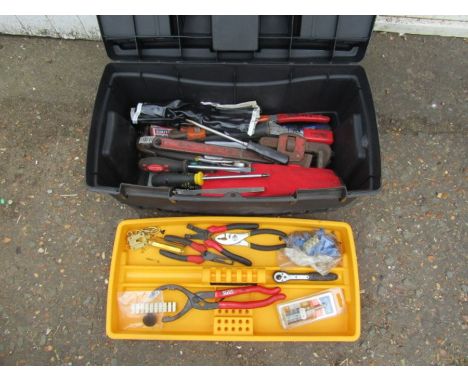 Toolbox with tools including pliers, hammer, wrenches, screwdrivers and files etc 