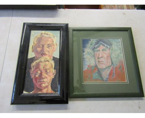 Martin Grover acrylic on board signed 1987 (26cm x 44cm approx) and unnamed artist portrait of Sir Ranulph Fiennes.