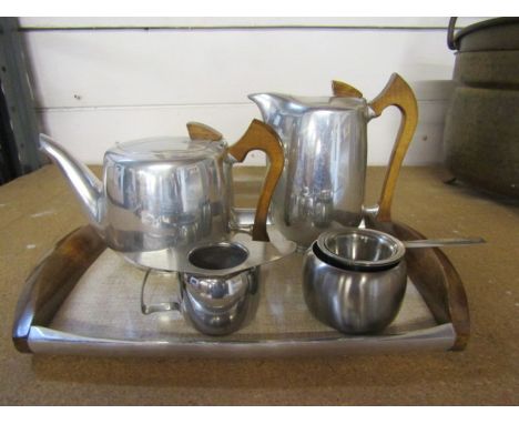 Picquot ware teapot, coffee pot and tray