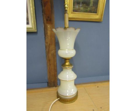 Oversized Milk glass lamp base with gilt detail 32" tall