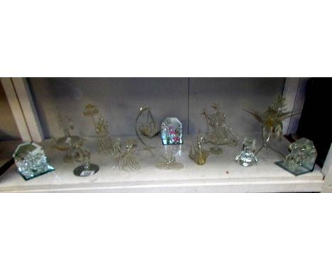 A shelf of glass ornaments