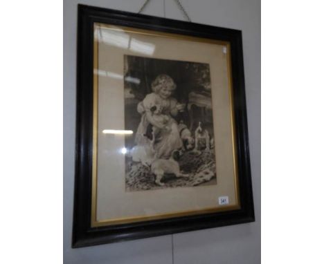 2 framed and glazed engravings 'The Cast Shoe' after G H Mason and a child playing with puppies