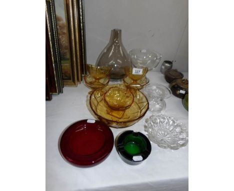 A mixed lot of glass ware including lamp shade, Whitefriars style etc