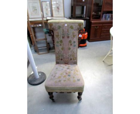 A 19th century Prie Dieu chair with tapestry seat and back