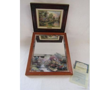 Thomas Kinkade print I2000 edition 'Hometown Lake' approx. 34.5cm x 39.5cm also Thomas Kinkade 'Peaceful reflections' mirror&