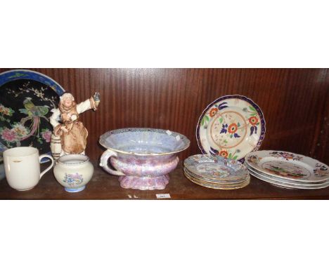 Wilton ware lustre punch bowl, assorted Victorian plates, Honiton Pottery pot, Chinese plate, 30cm diameter, etc.