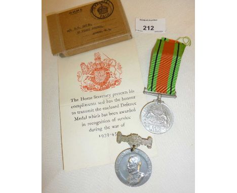 WW2 medal, postage box and document, with a King's Medal awarded by London County Council