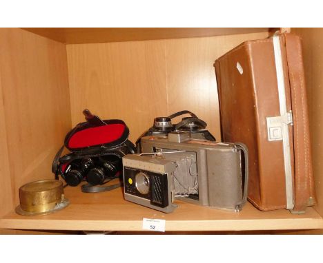 Polaroid Land Camera J.66 with original leather case and two pairs of binoculars
