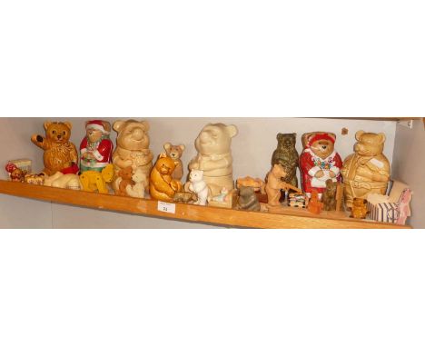 Collection of ceramic and other bear ornaments and honey pots