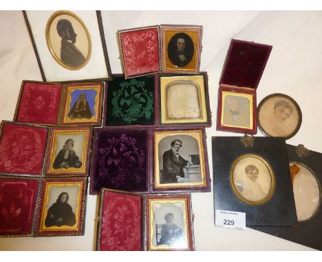 Various cased and other portrait miniatures, daguerreotypes x 2, ambrotypes, paintings and a silhouette picture