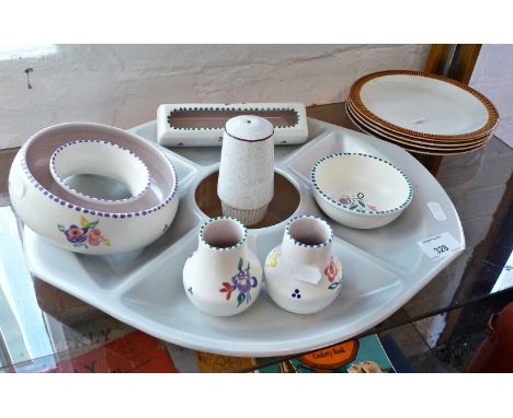 Eleven various pieces of Poole pottery including hors d'oeuvres dish, vase, bowls and plates