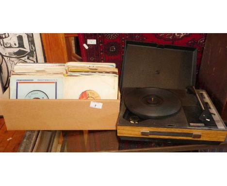 Collection of Motown and Soul single records and a Fidelity HF42 record player