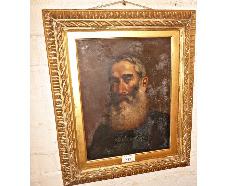 19th c. oil on canvas of a portrait of a man with a beard, 18" x 15" inc. frame, inscribed verso, W.S.S. 1876, possibly a sel