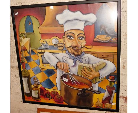 Large colour print of a chef at work in his kitchen