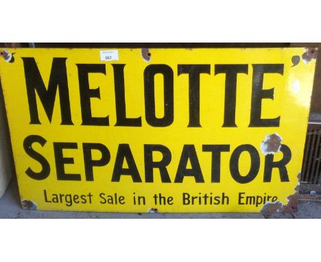 Enamel sign advertising " 'Melotte' Separator - Largest sale in the British Empire "