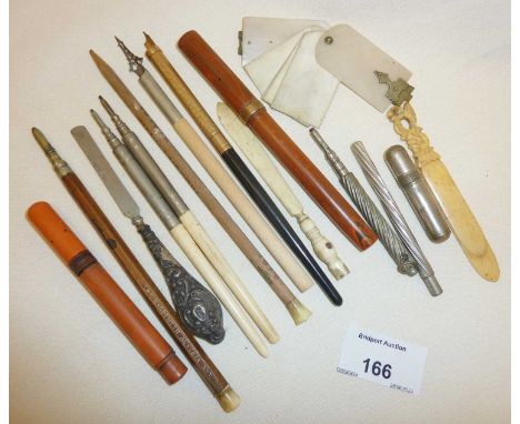 Antique dip pens and a Waterman's fountain pen (lid A/F), propelling pencils, inc. Hardtmuth, nibs, a Kearney's Red Dwarf pen