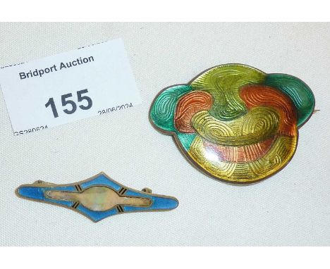 c. 1910's/20's J. Tostrup enamel and silver modernist style brooch, and another