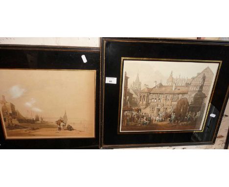 19th c. coloured print of Joan of Arc's place of execution after Samuel Prout and a similar of Juvenile Shrimpers, Deal after