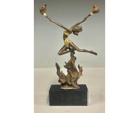 After Ferdinand Priess (1882-1943),An Art Deco bronze flame leaper sculpture, 19.5cm high