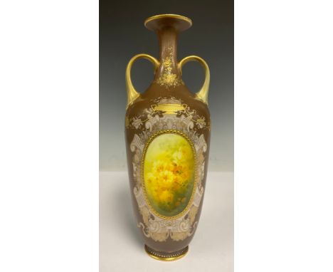 A Doulton Burslem floral panel vase, 26cm high (neck a/f)