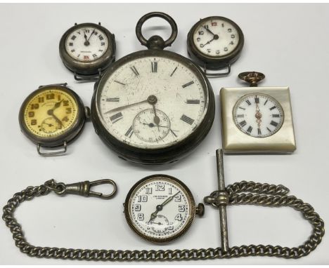 A mother of pearl cased fob watch, white dial, Roman numerals, gilt hands, manual stem wind movement, 2.8cm square;  J W Bens